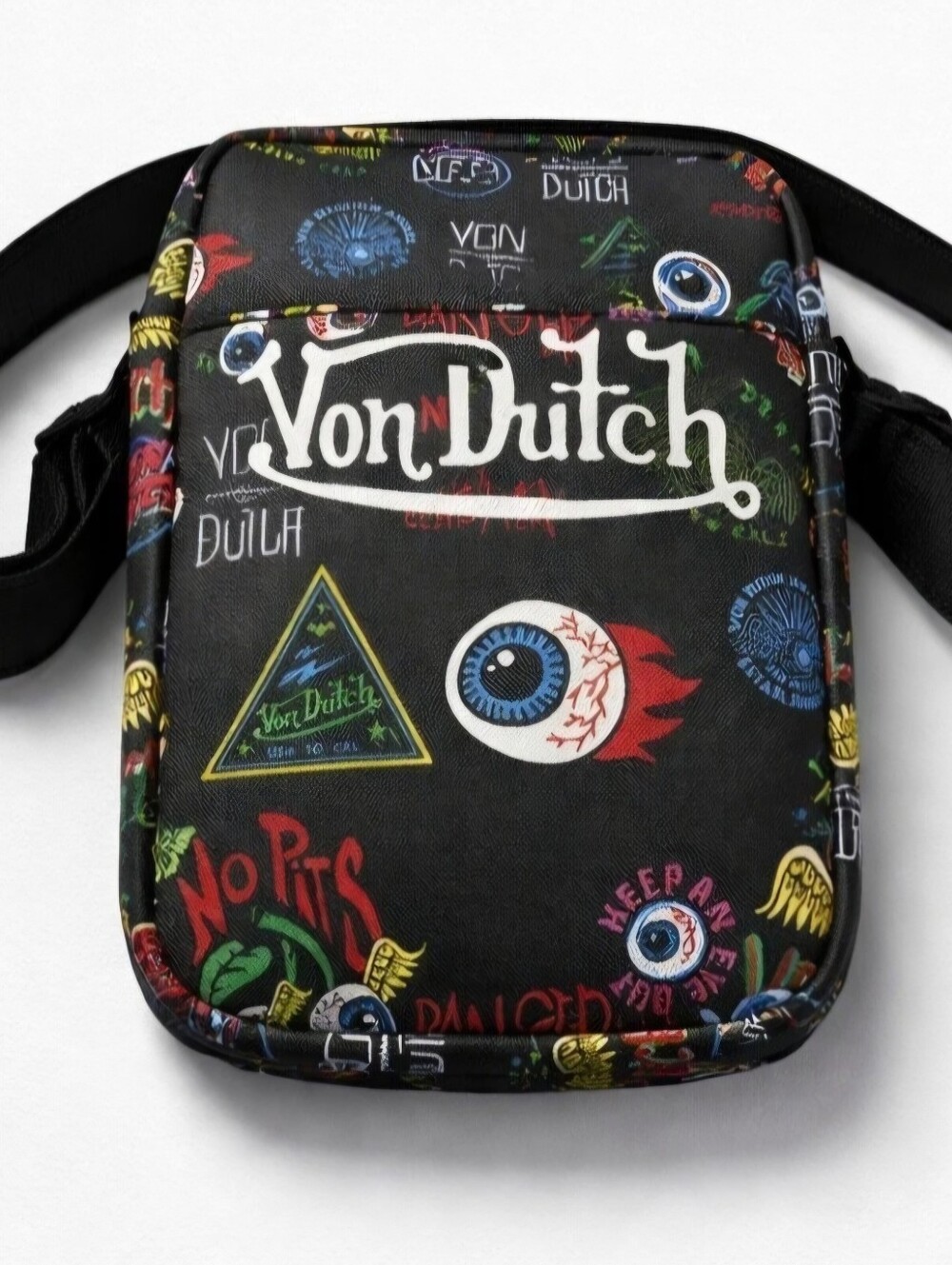 Von Dutch Jax Crossbody All Over Tattoos Sling Bag Y2K Black Flying Eye New NWT